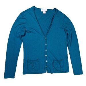 Cashmere Couture Women's Teal Silk Cashmere Blend Cardigan Sweater Sz Medium